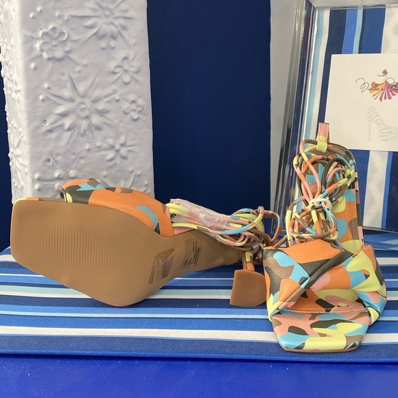 Cape Robbin multicolor camo square toe knotted strappy  high heel sandals sz 10 - Picture 4 of 12